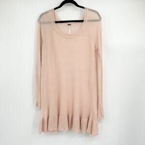 Free People Peach Ruffle Hem Lightweight Tunic Sweater Size Large L